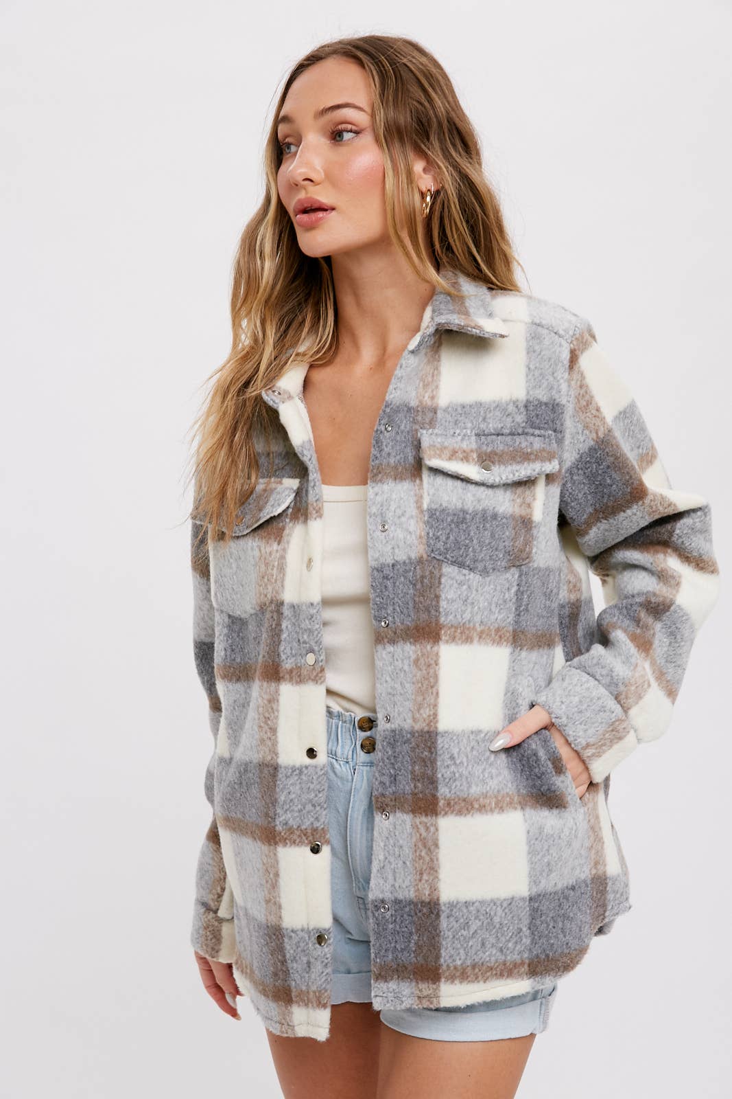 PLAID BRUSHED FLANNEL SHACKET