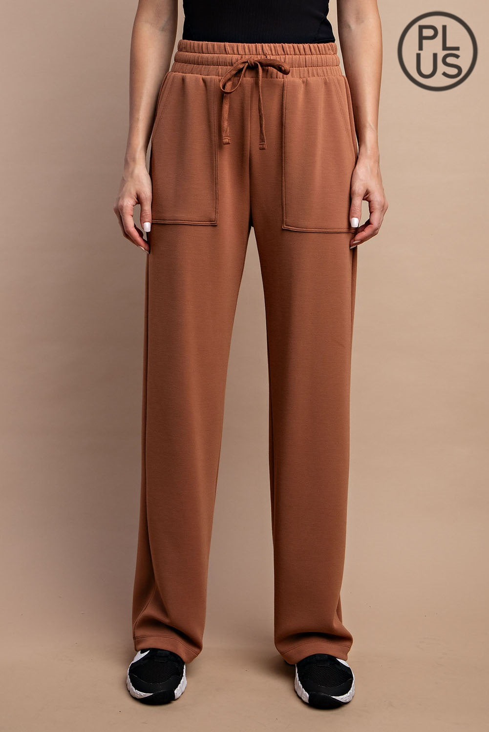 Camel straight leg pant plus size