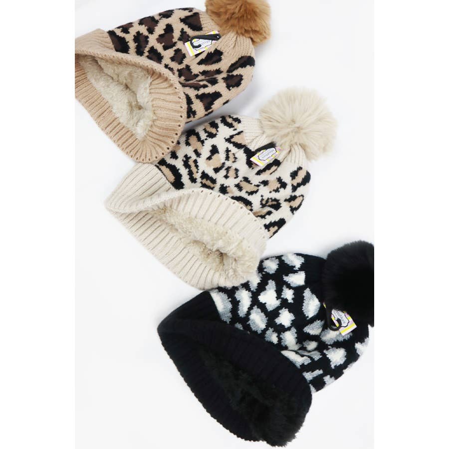 Leopard Print Pom Beanie