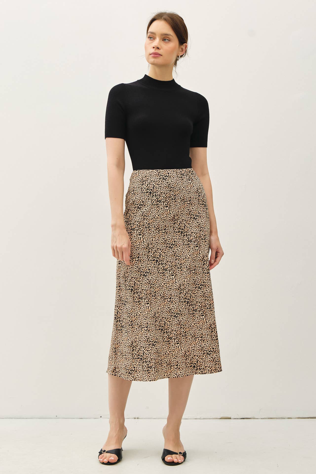 PRINT MIDI SKIRT WITH ELASTIC WAISTBAND