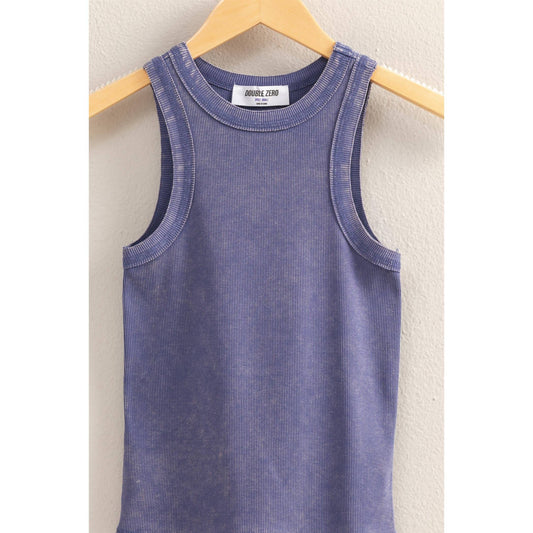 DZ25A894-Washed Ribbed Round Neck Sleeveless Tank