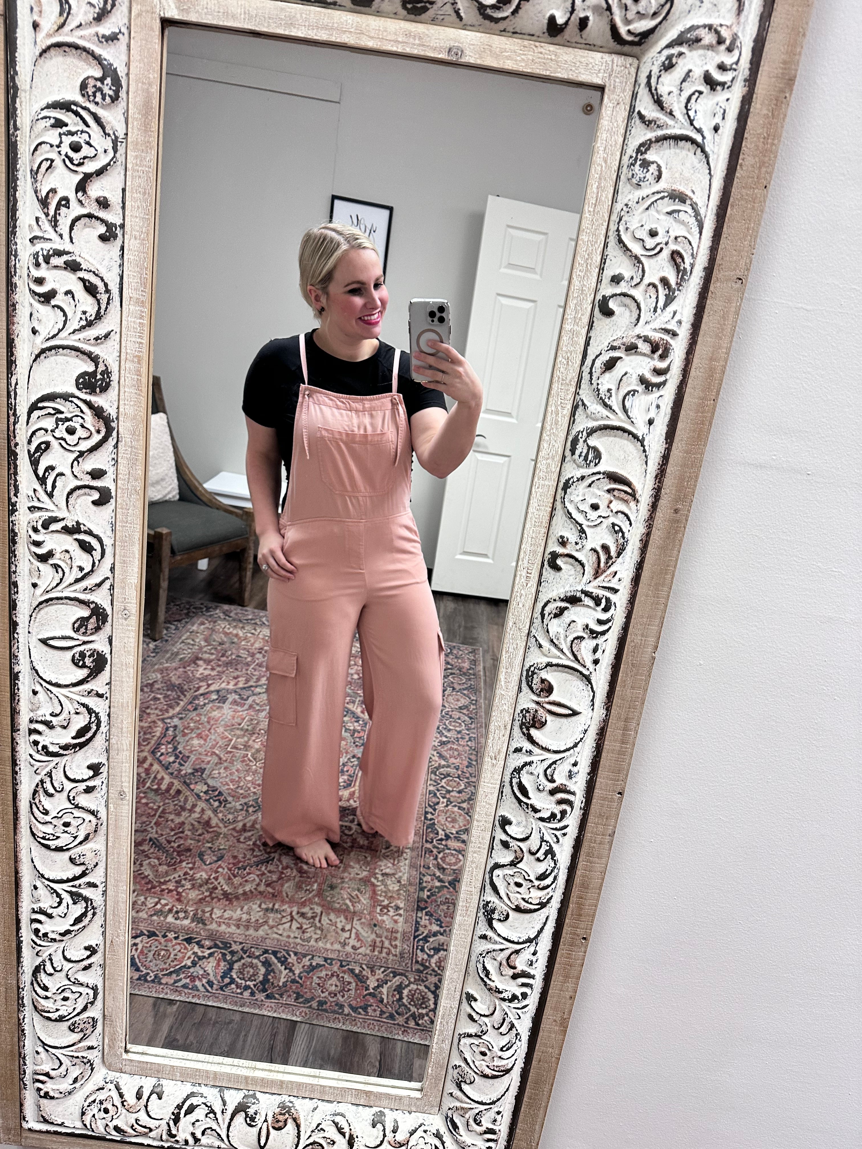 Wide leg soft pink overalls