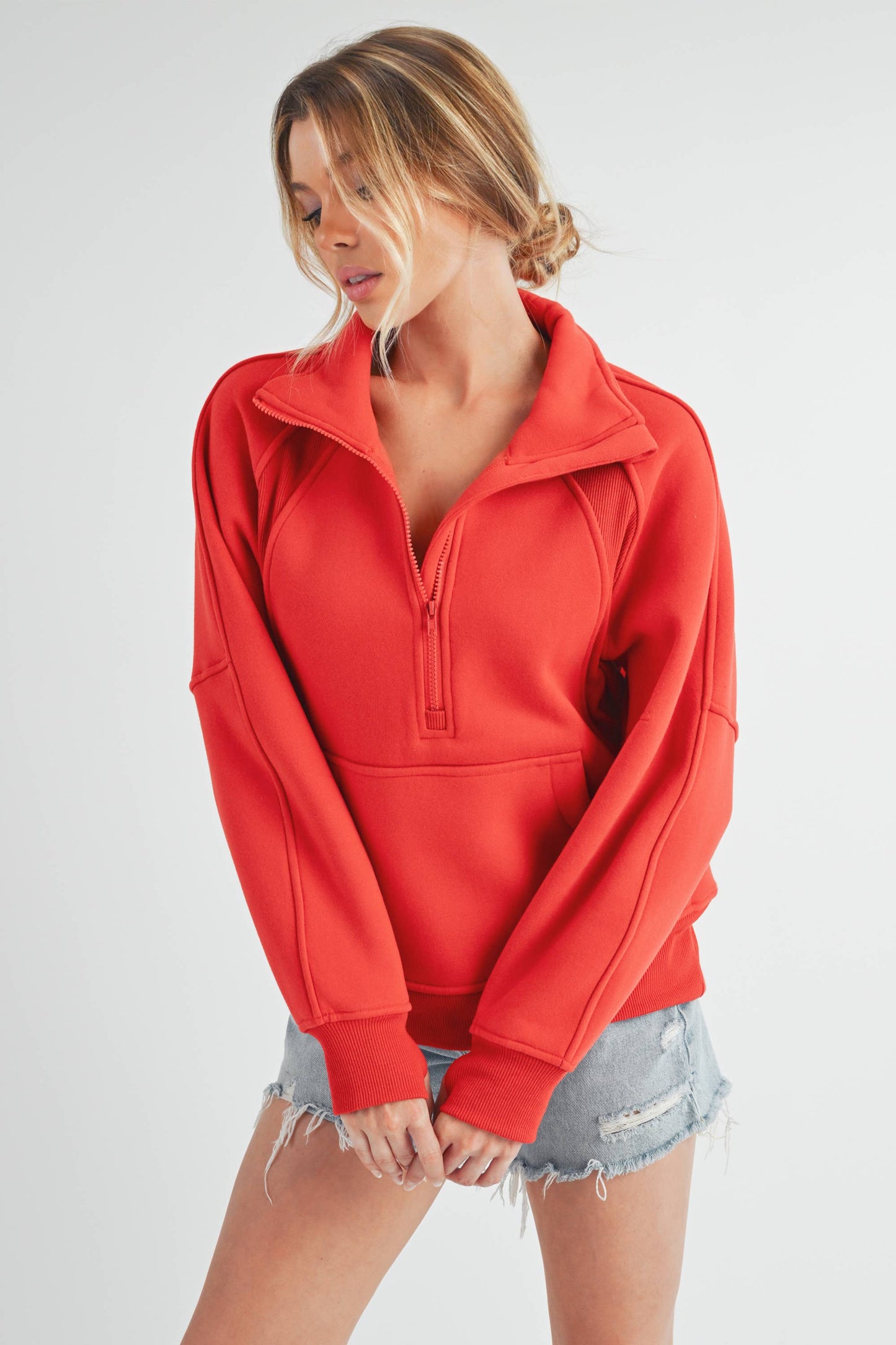Dove Funnel Neck Half Zip-Long
