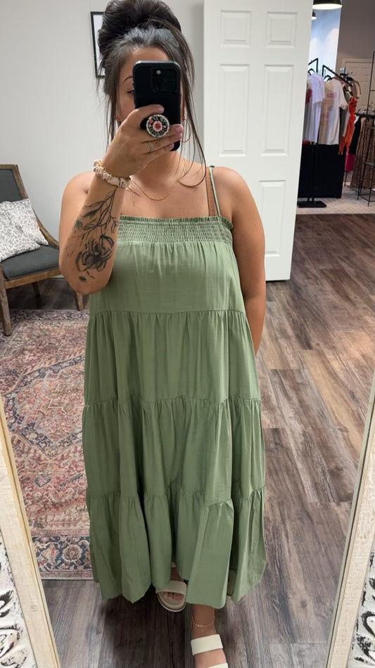 Olive tiered dress