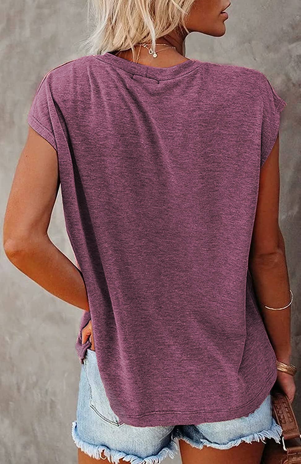 Short Cap Sleeve Shirts Solid Loose Fit Tops