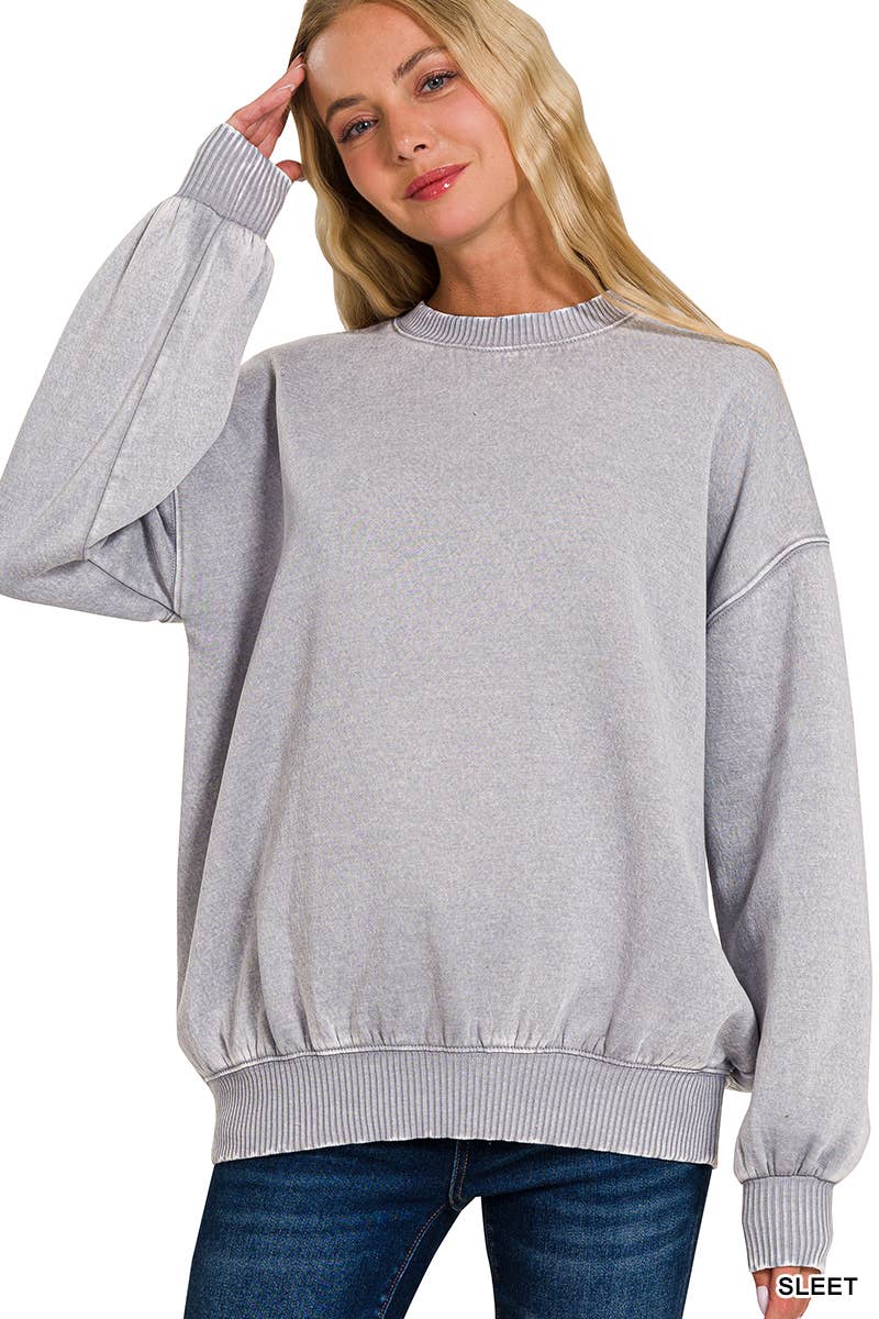 Washed Fleece Oversized Pullover Sweatshirt