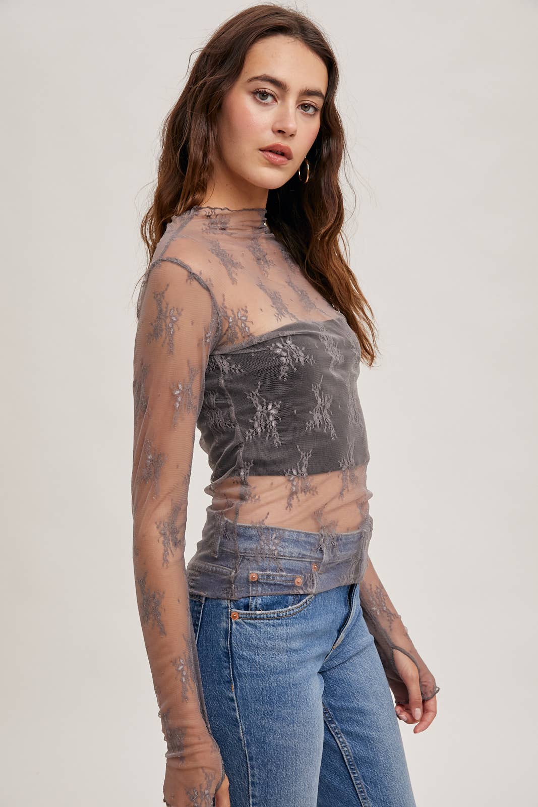 FLORAL EMBROIDERY LACE MESH LAYERING TOP