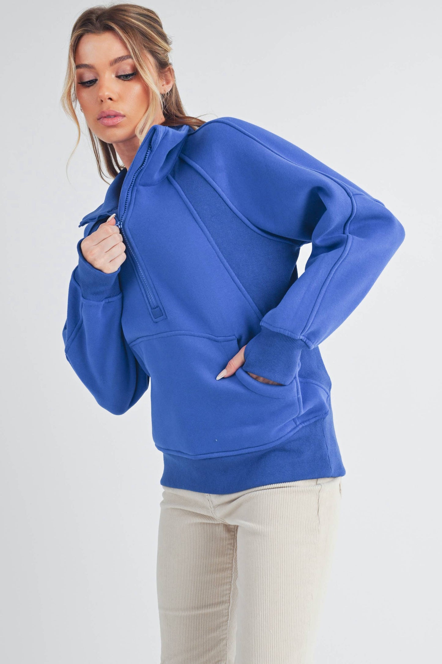 Dove Funnel Neck Half Zip-Long