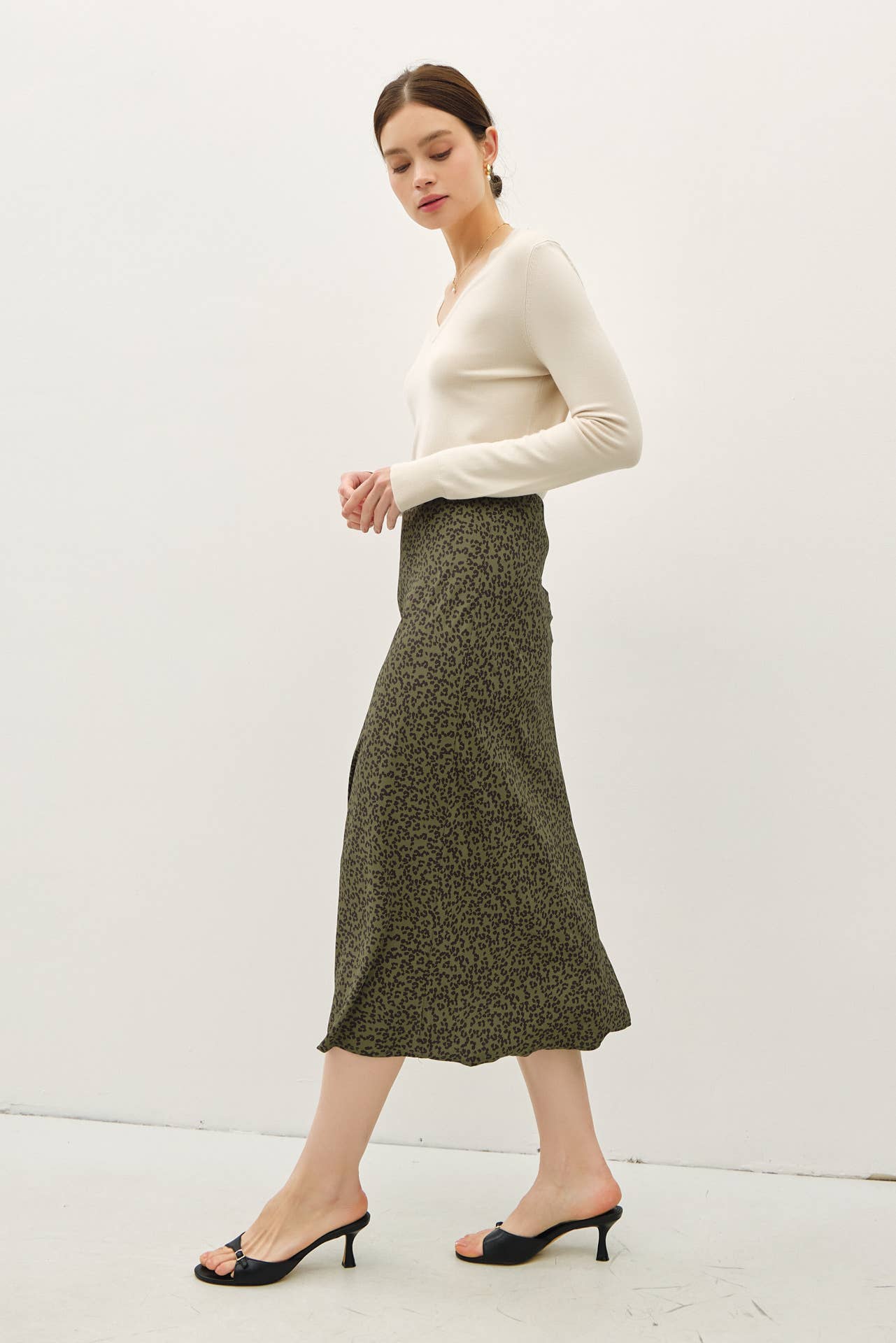 PRINT MIDI SKIRT WITH ELASTIC WAISTBAND