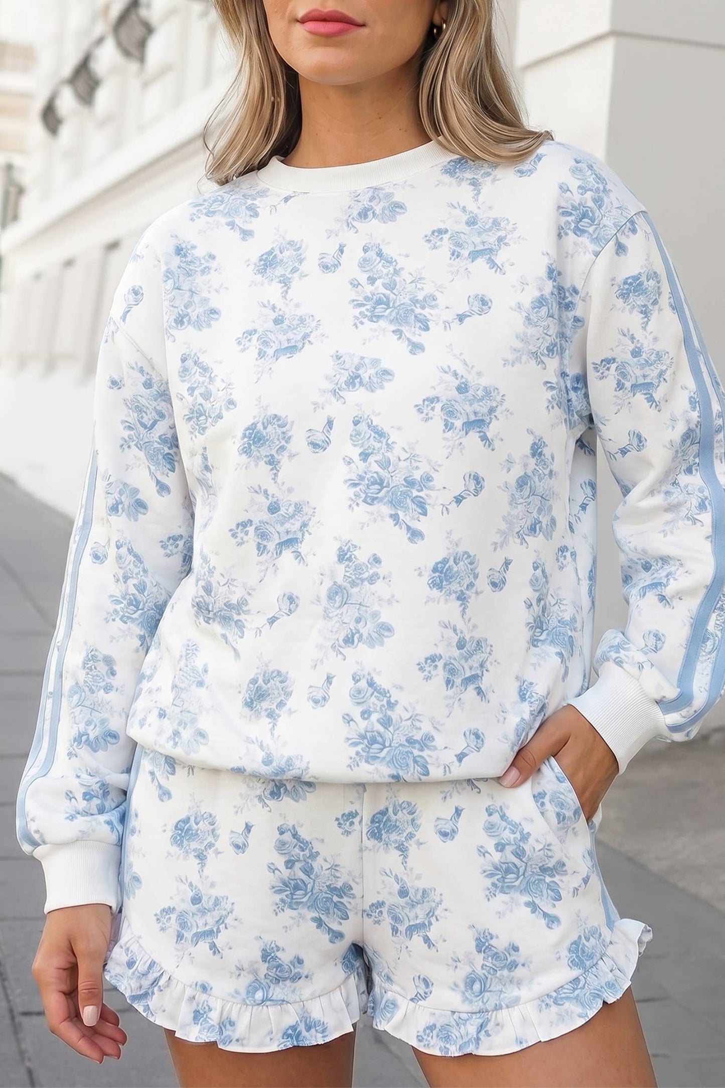 Floral Long Sleeve Top 2pcs Shorts Set | S-XL
