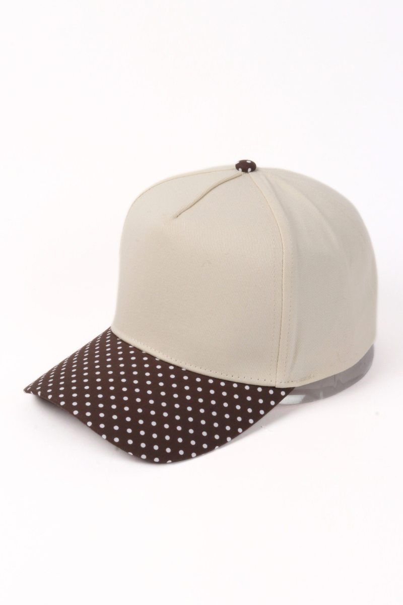 Polka Dot Printed Brim 5-Panel Two-Tone Cap – Trendy Casual