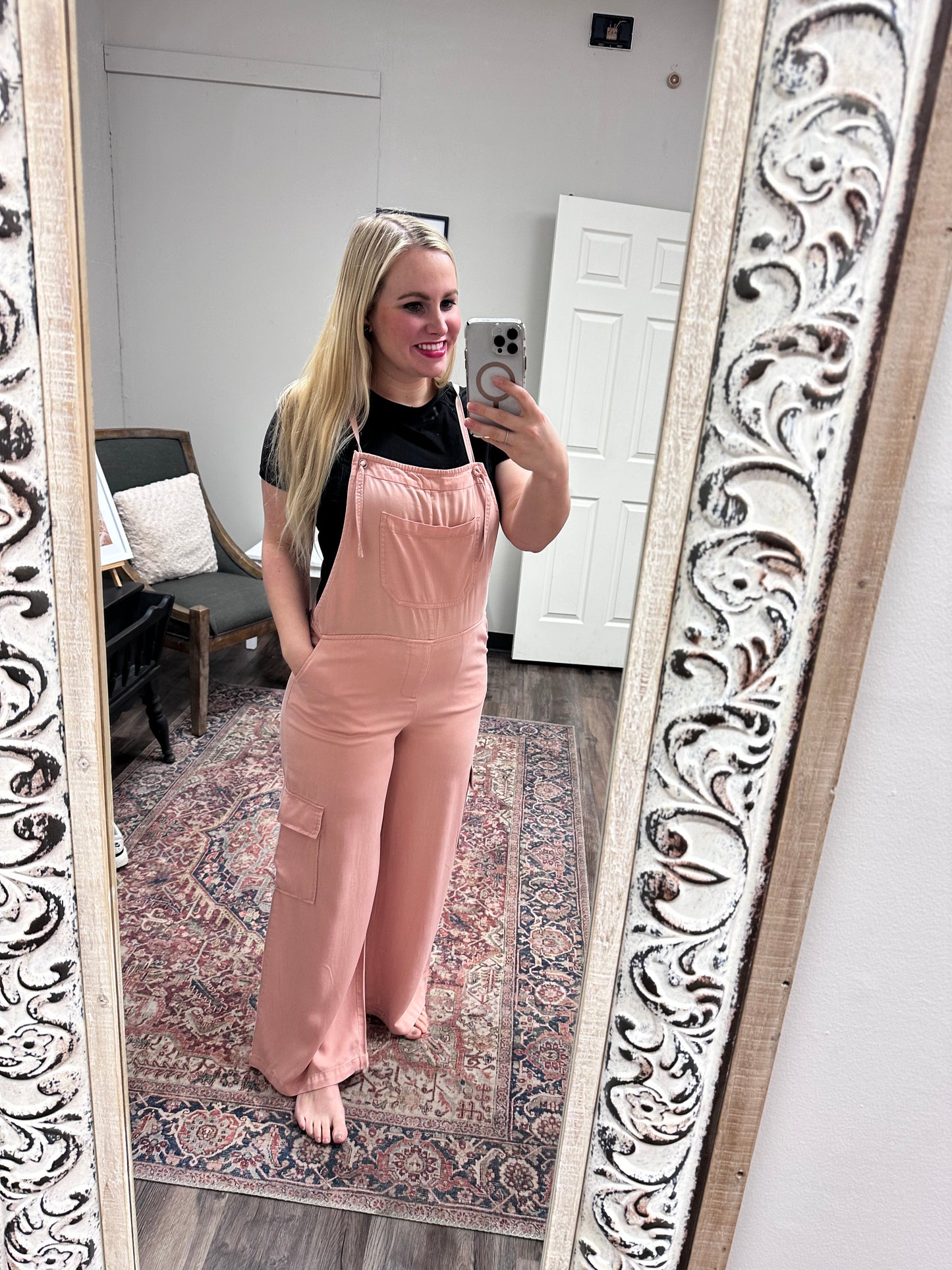 Wide leg soft pink overalls