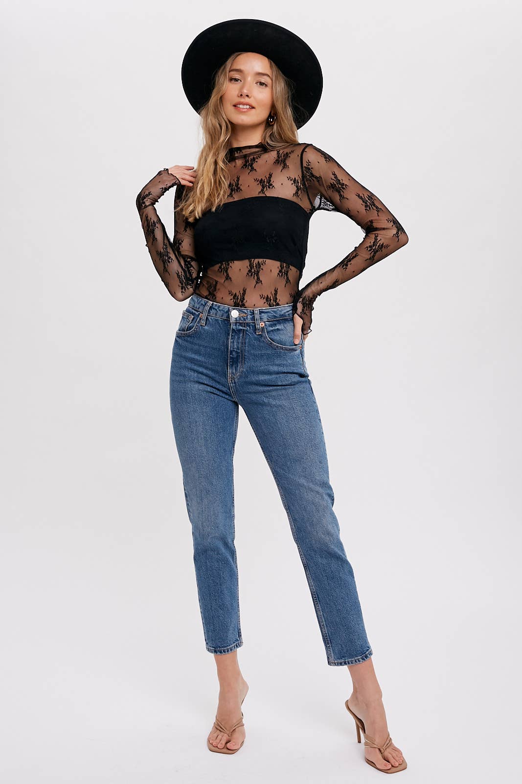 FLORAL EMBROIDERY LACE MESH LAYERING TOP