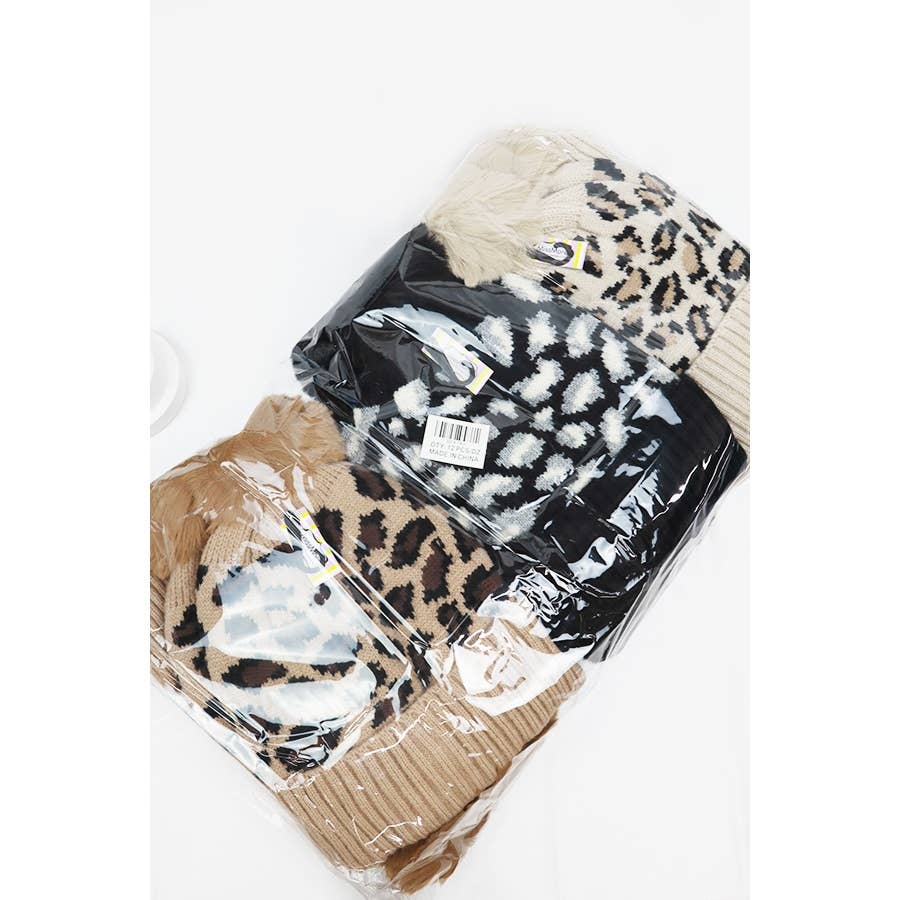 Leopard Print Pom Beanie