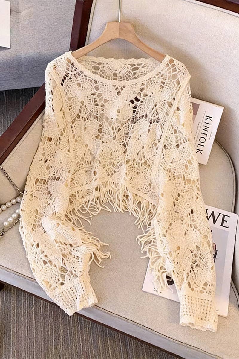 Elegant Cropped Open-Knit Top