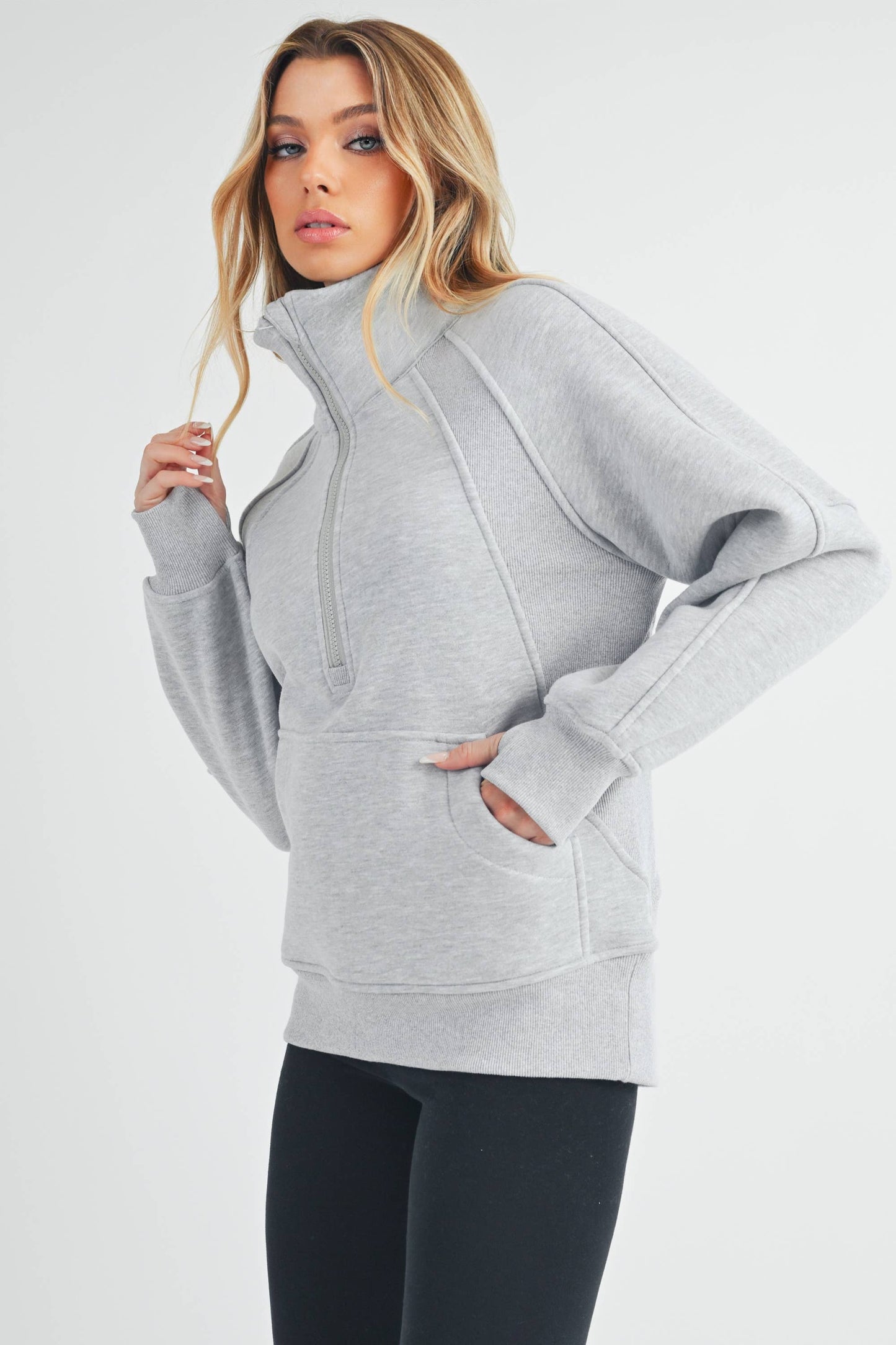 Dove Funnel Neck Half Zip-Long