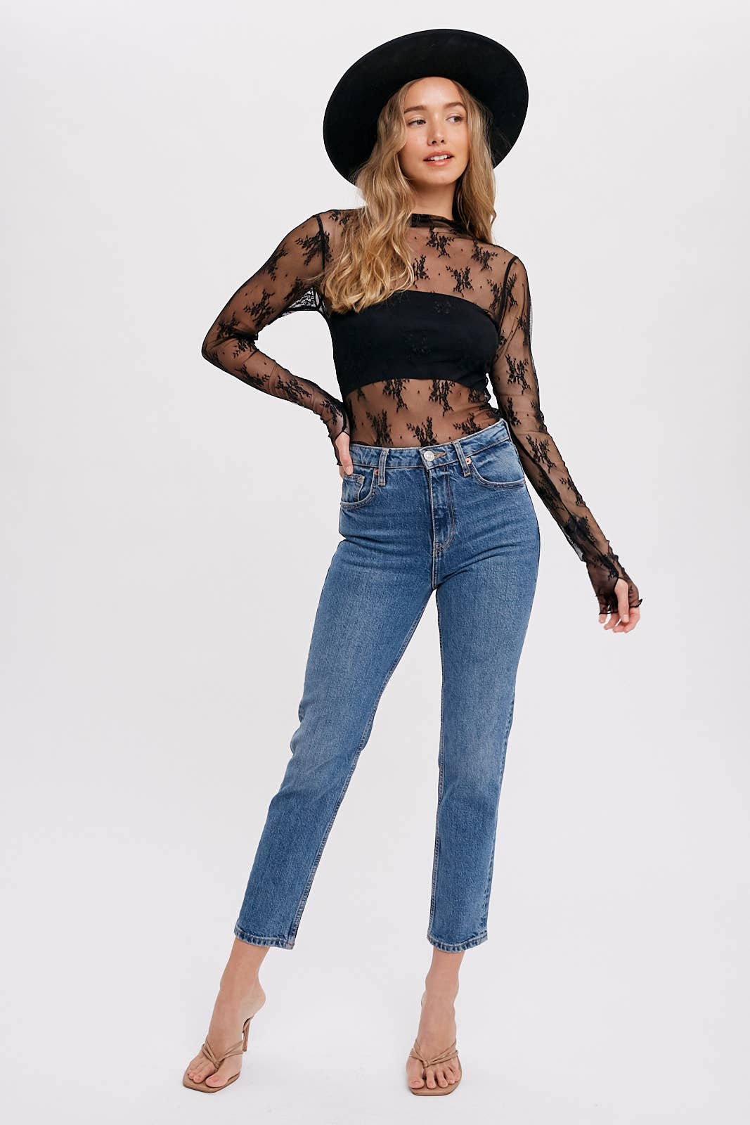 FLORAL EMBROIDERY LACE MESH LAYERING TOP