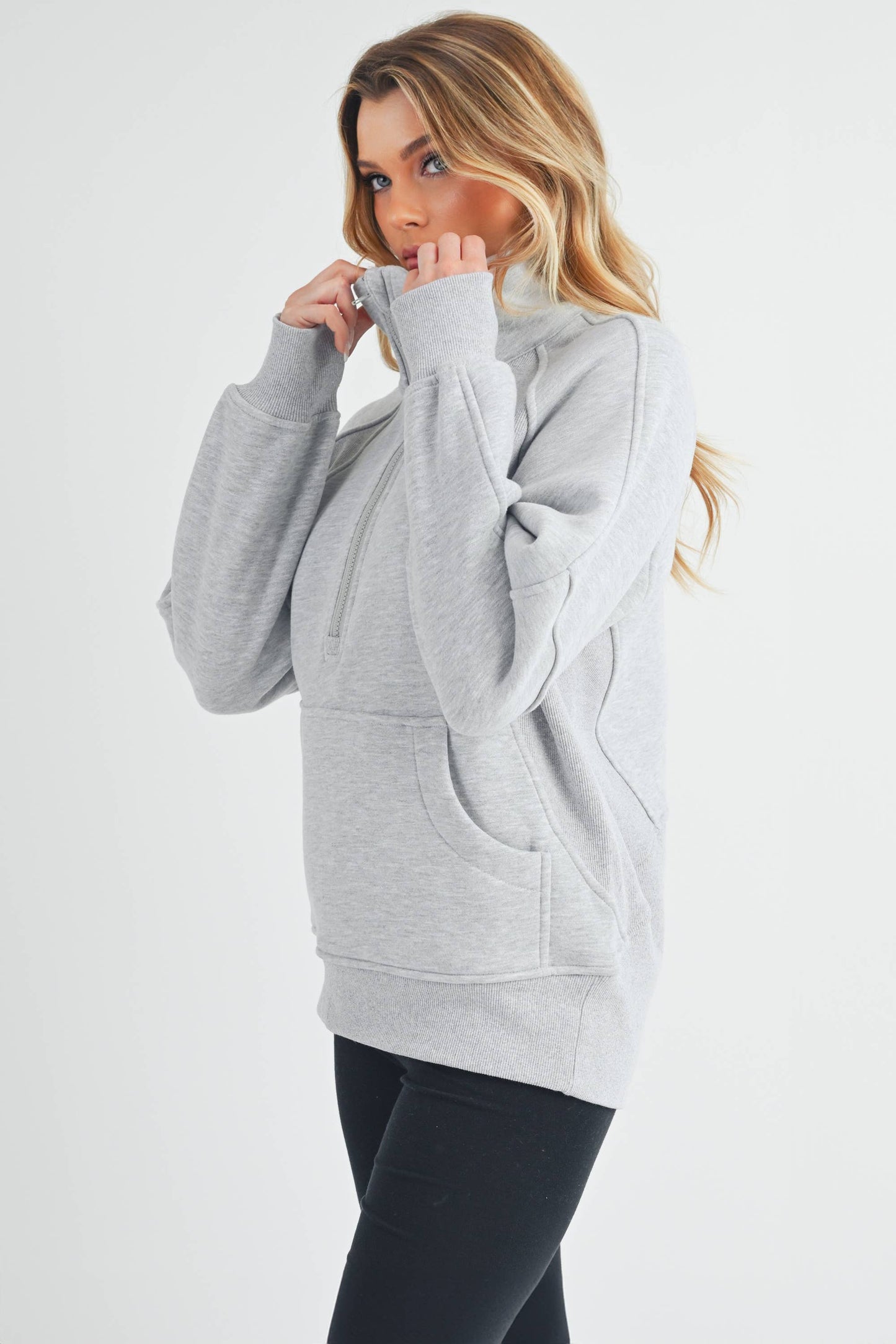 Dove Funnel Neck Half Zip-Long