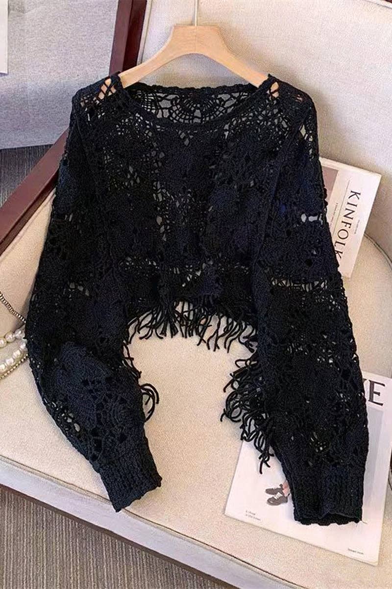 Elegant Cropped Open-Knit Top