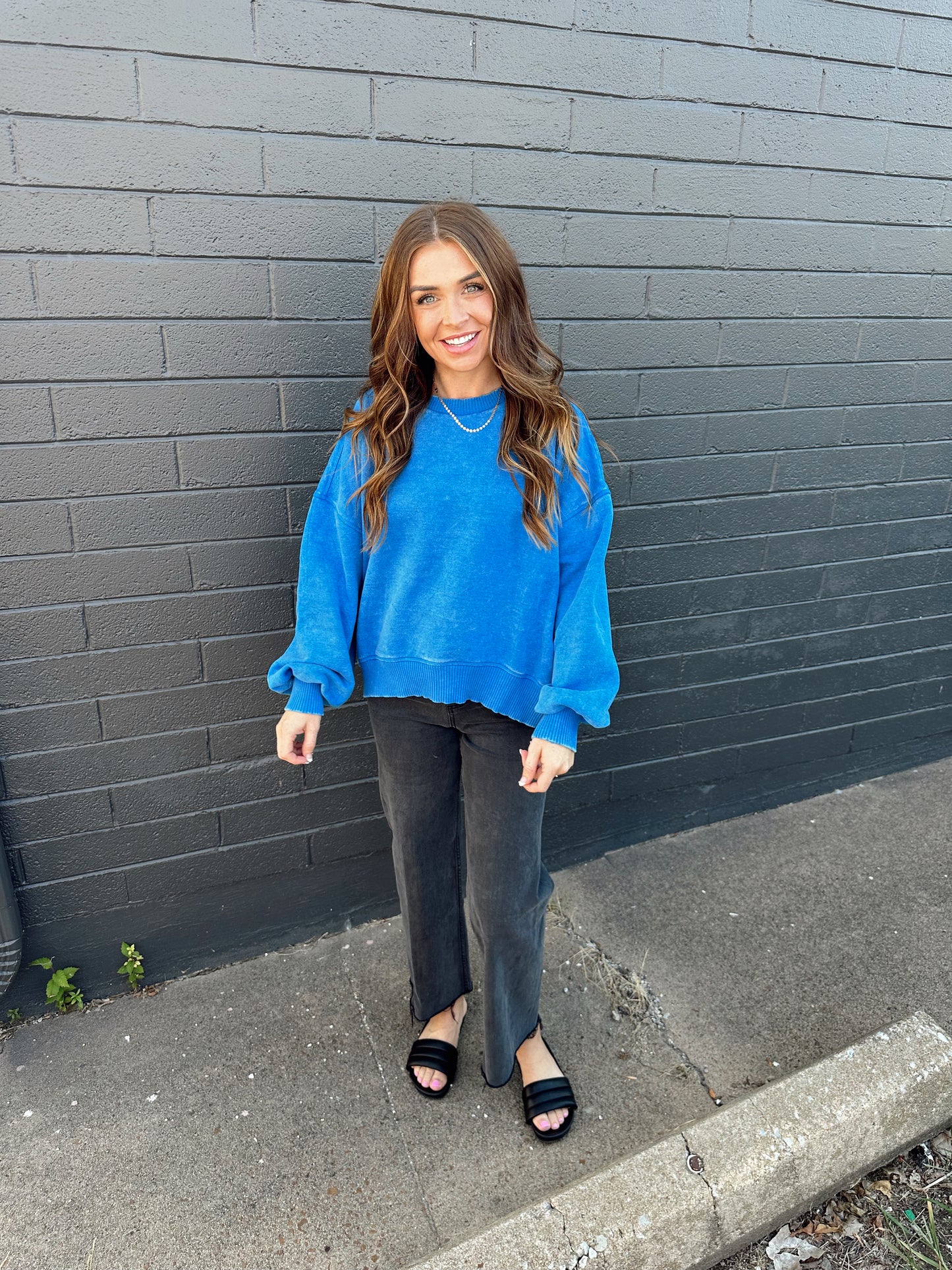 Ocean Blue Acid Wash Pullover