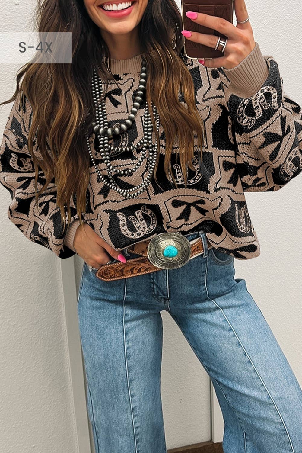 Bows Horseshoes Western Sweater