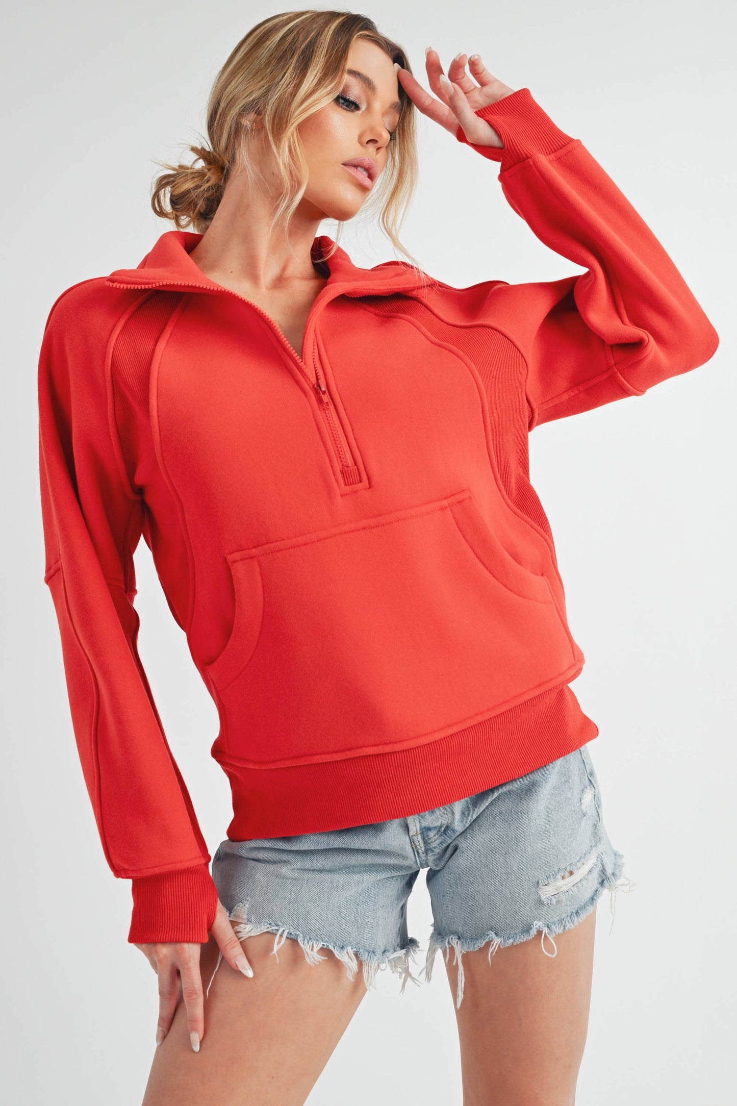 Dove Funnel Neck Half Zip-Long