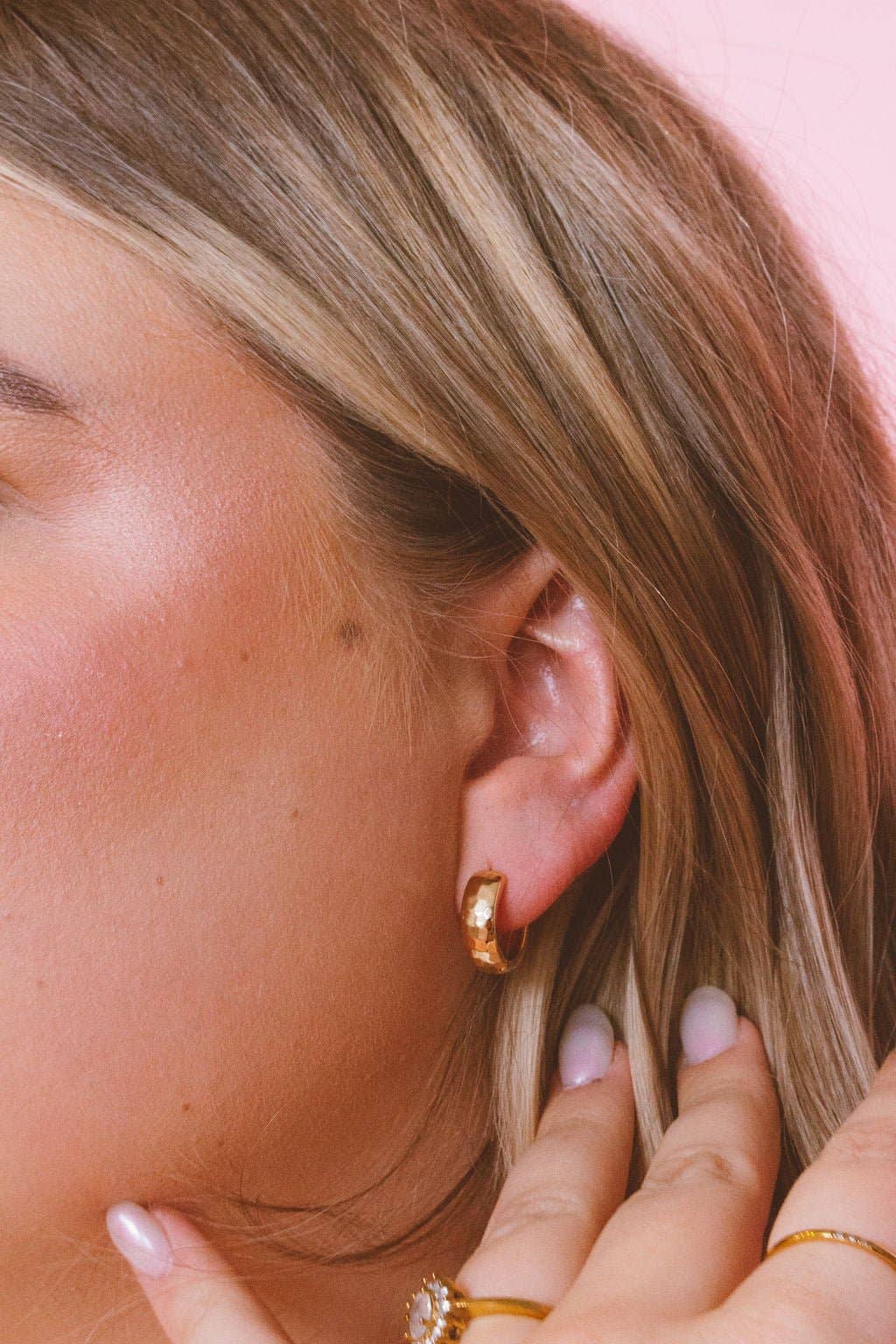 Gold Hammered Hoops - Hypoallergenic