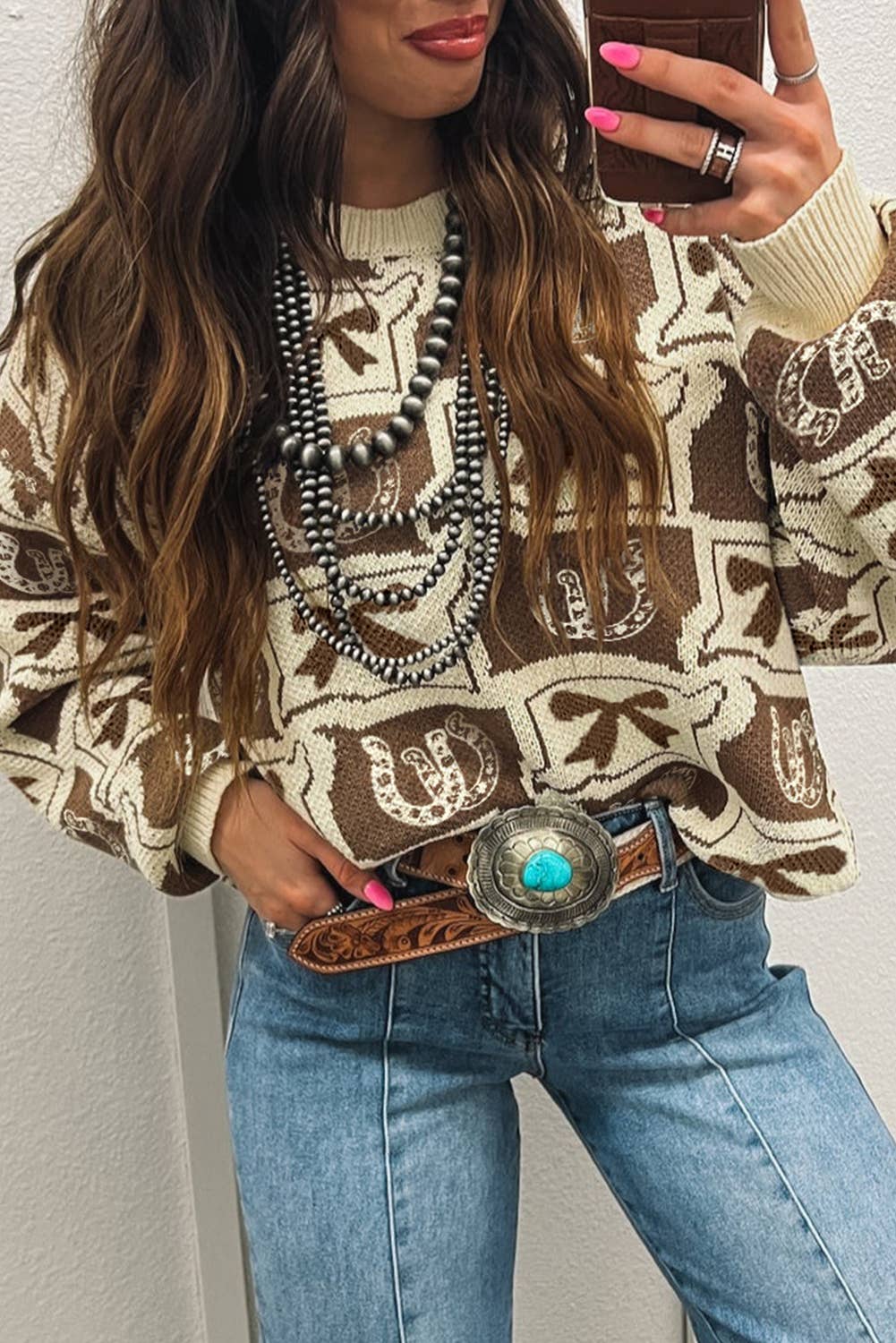 Bows Horseshoes Western Sweater