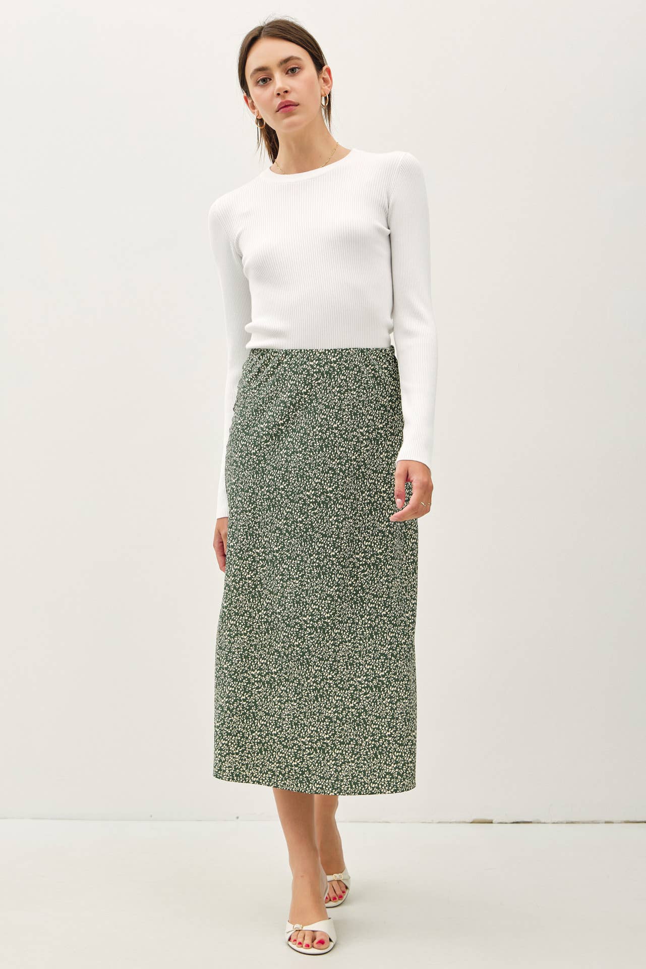 PRINT MIDI SKIRT WITH ELASTIC WAISTBAND