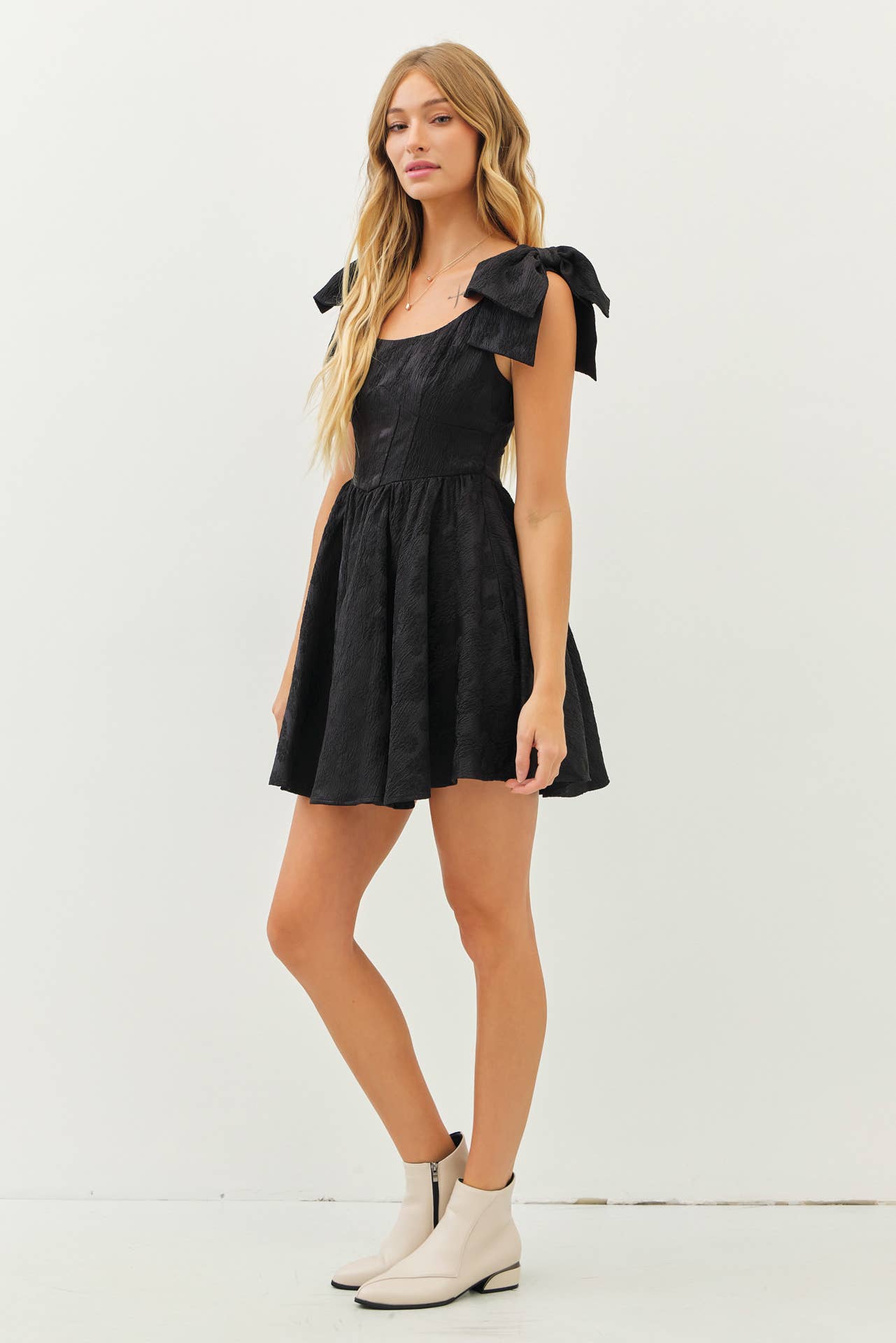 FLARE MINI DRESS - BOW STRAPS