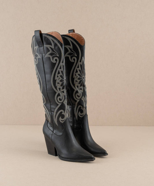 Astrid Black Knee High Embroidered Cowboy Western Boot