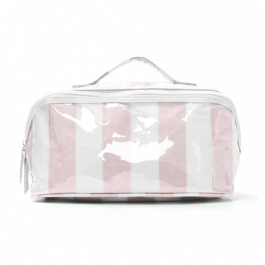 CHECKER STRIPED  OPEN FLAT COSMETIC MAKEUP POUCH