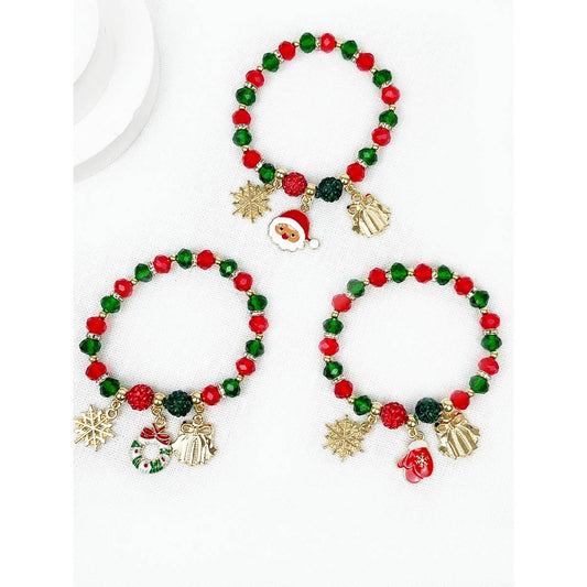 Christmas Theme Stretch Bracelet with Charms