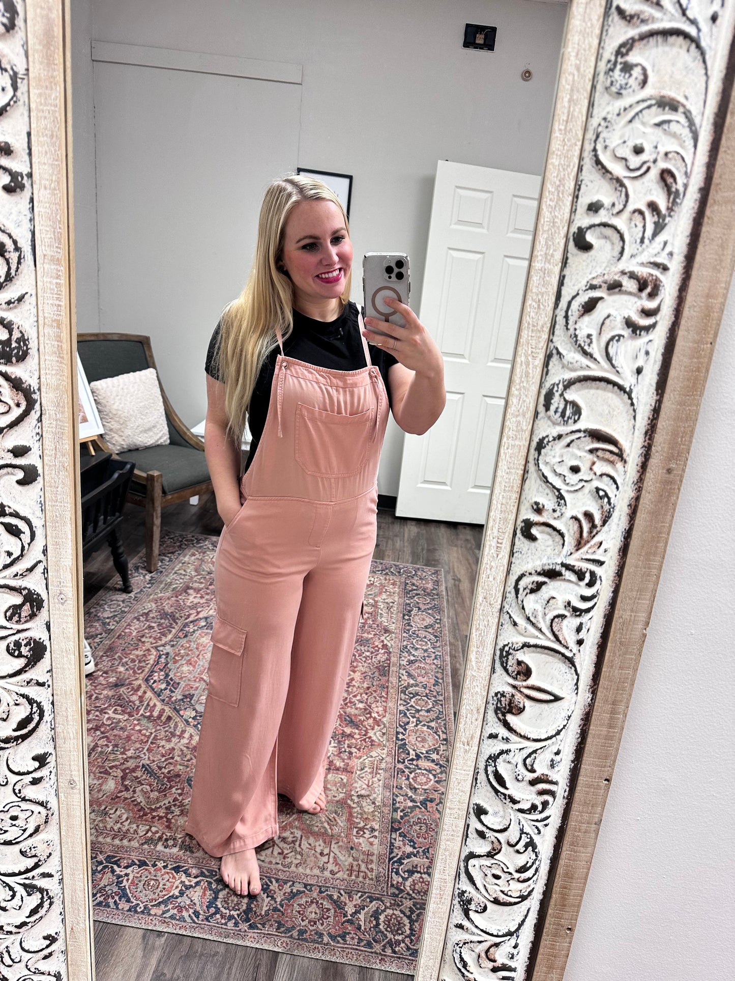 Wide leg soft pink overalls