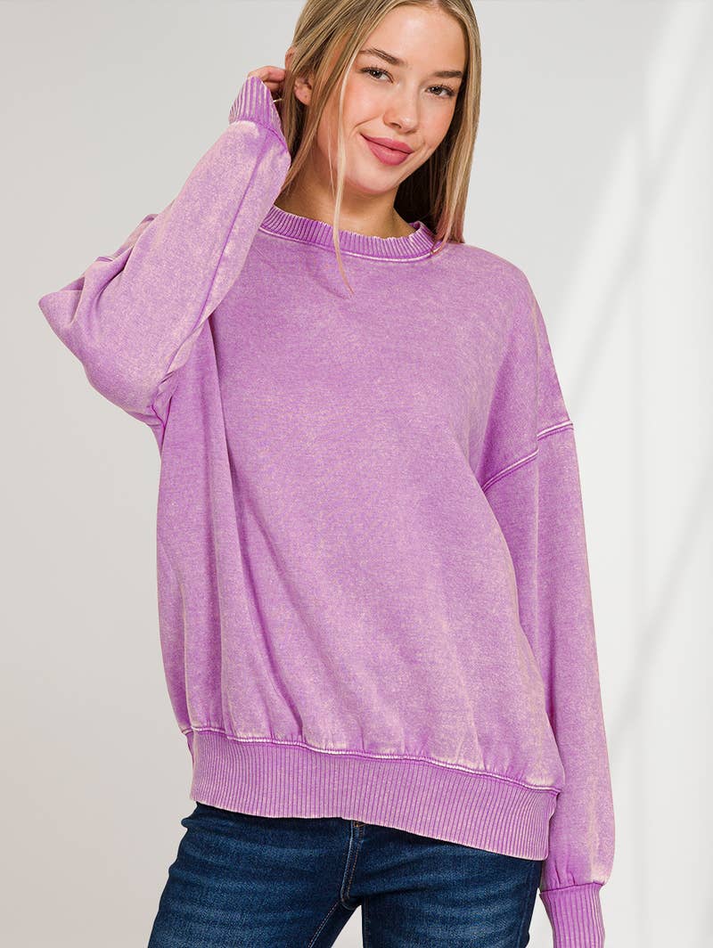 Washed Fleece Oversized Pullover Sweatshirt