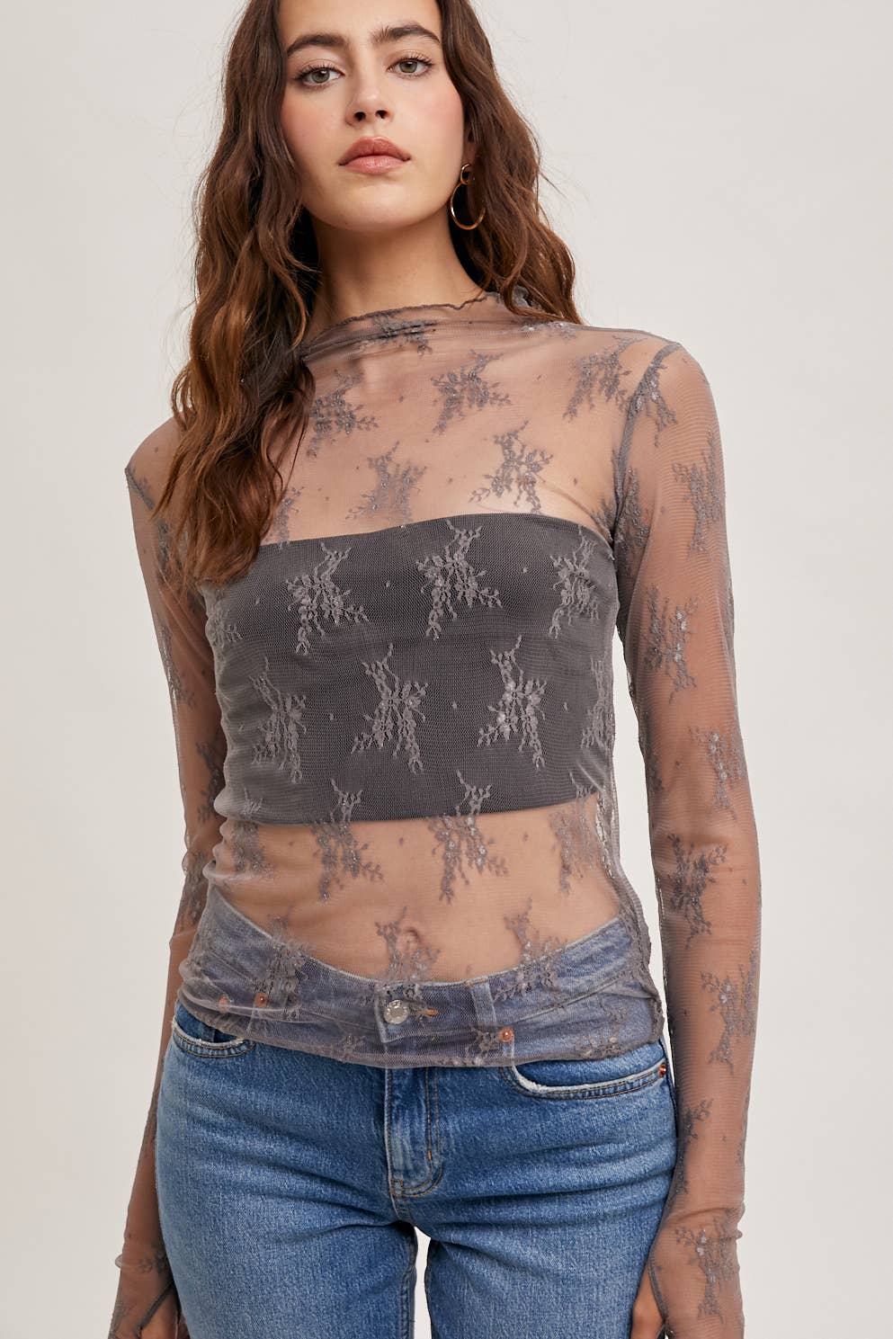 FLORAL EMBROIDERY LACE MESH LAYERING TOP