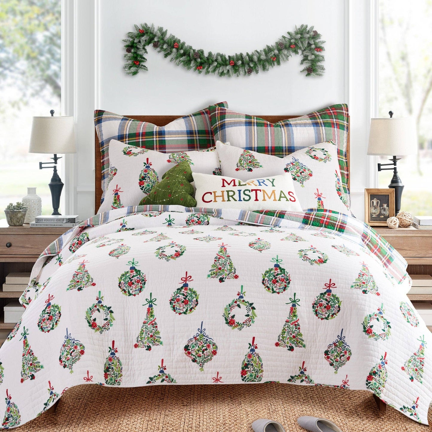 Festive Baubles Merry Christmas Throw Pillow