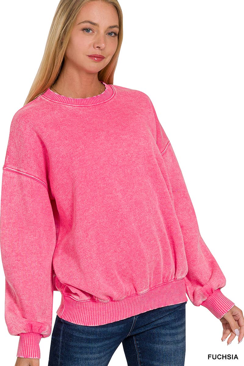 Washed Fleece Oversized Pullover Sweatshirt