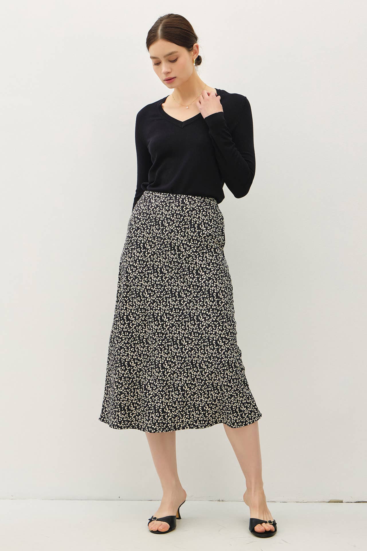 PRINT MIDI SKIRT WITH ELASTIC WAISTBAND