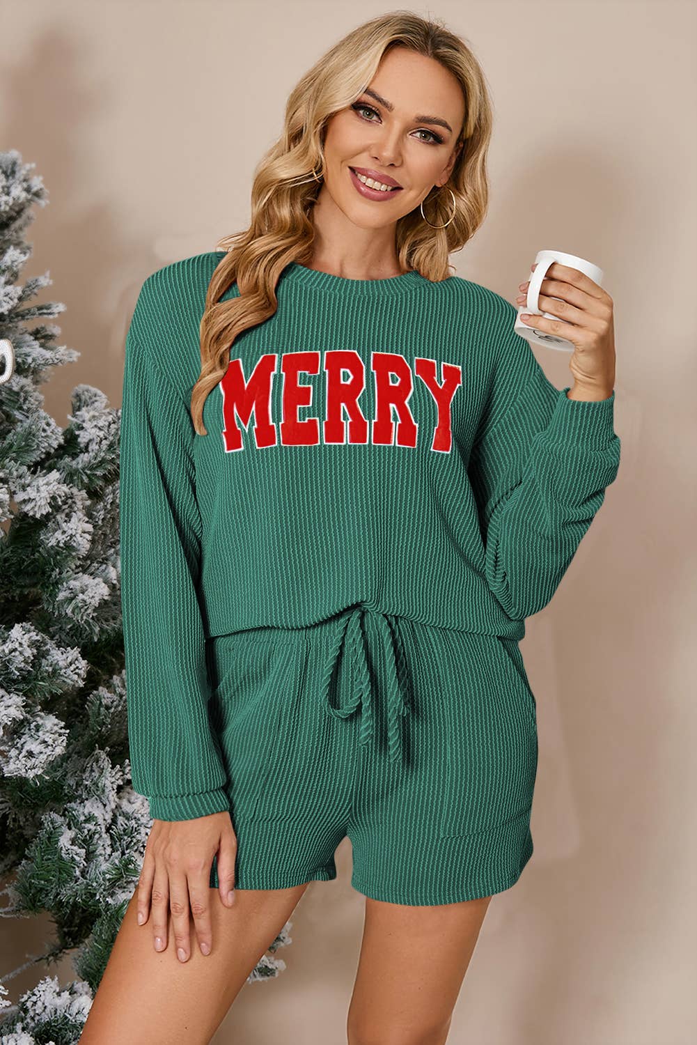 MERRY ⛄ Letter Print Long Sleeve Top & Shorts Set