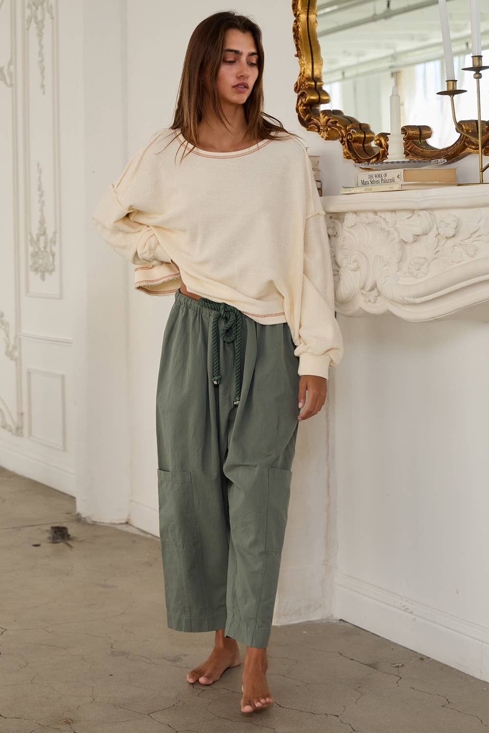 T2397 Overlap Open Back Oversize Fit Reverse Stitched Top