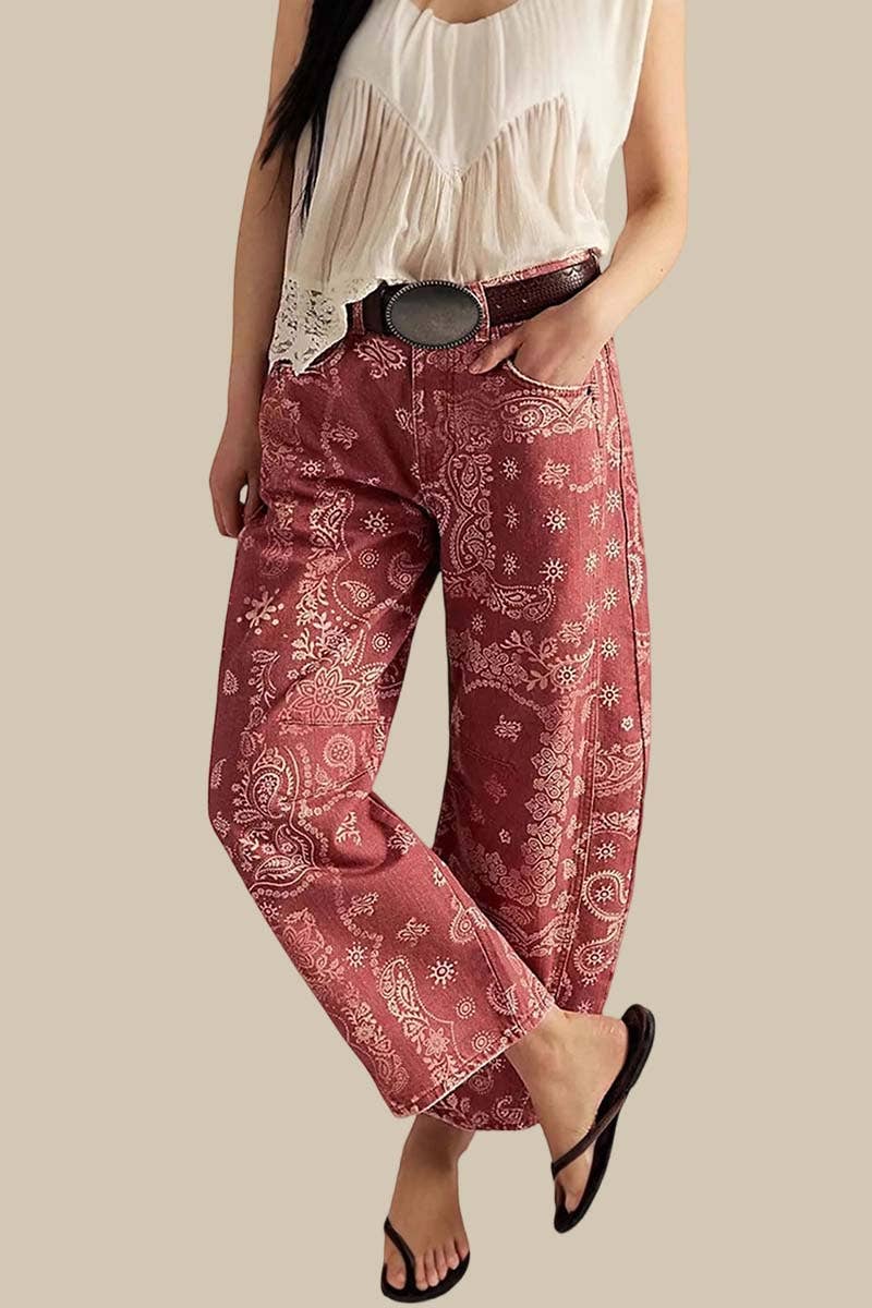 Paisley Pattern Straight Pants