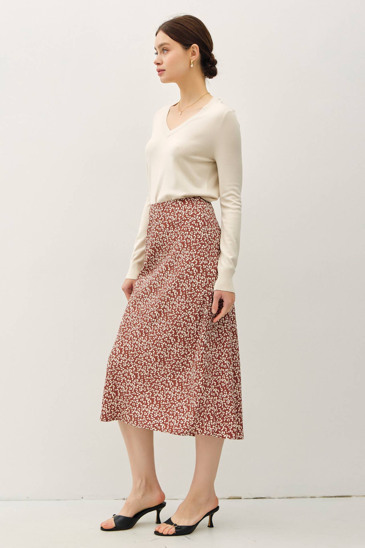 PRINT MIDI SKIRT WITH ELASTIC WAISTBAND