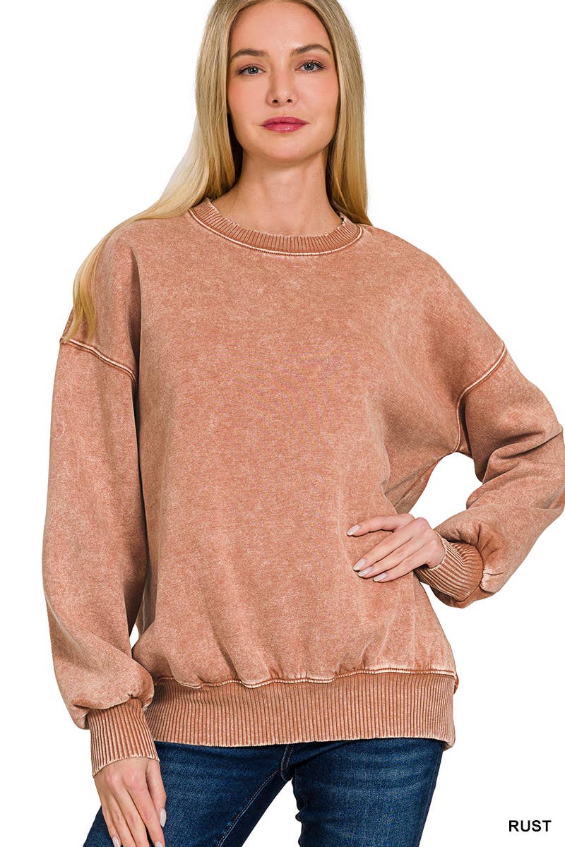 Washed Fleece Oversized Pullover Sweatshirt