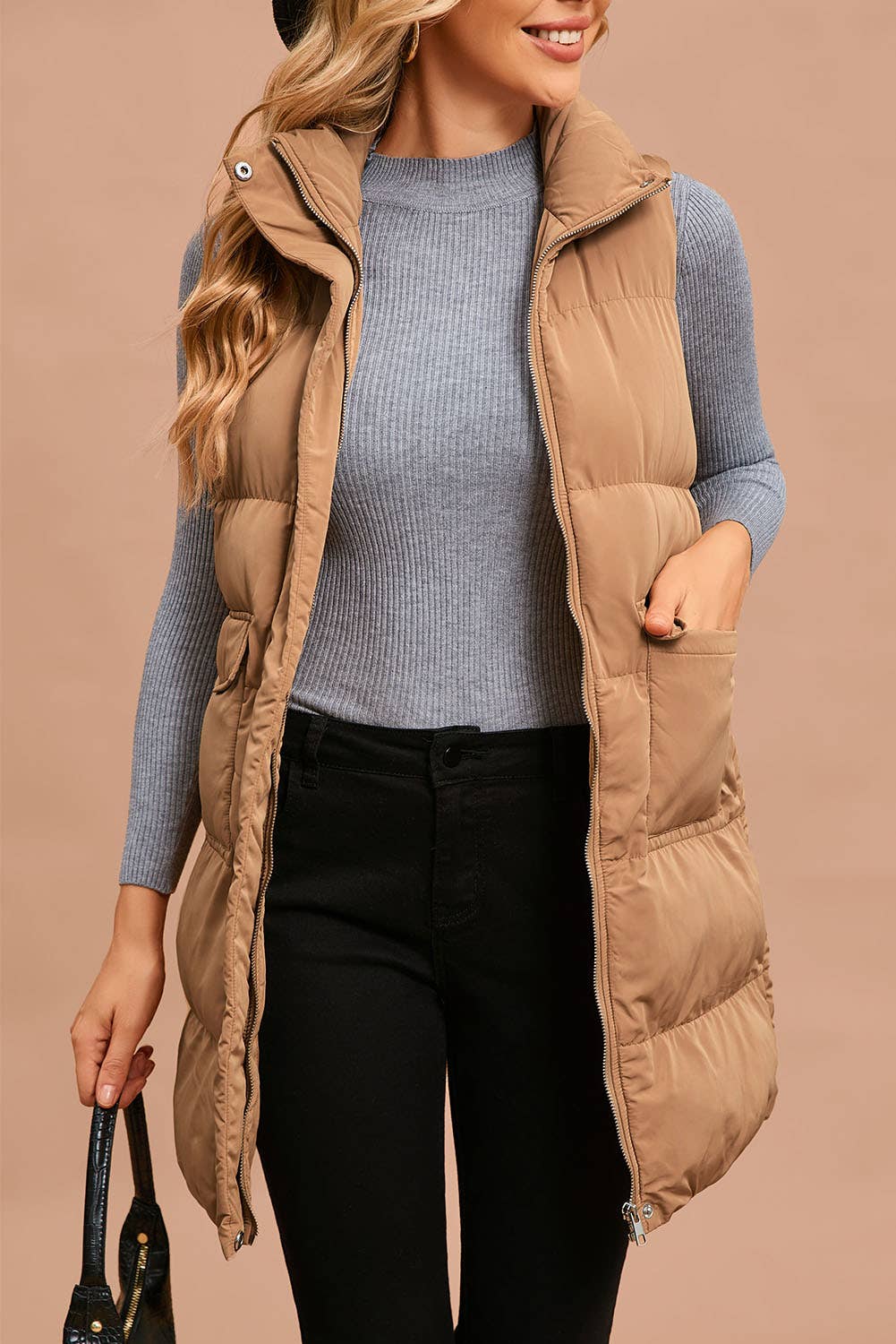 Winter Full Zipper Pockets Puffer Outerwear Vest