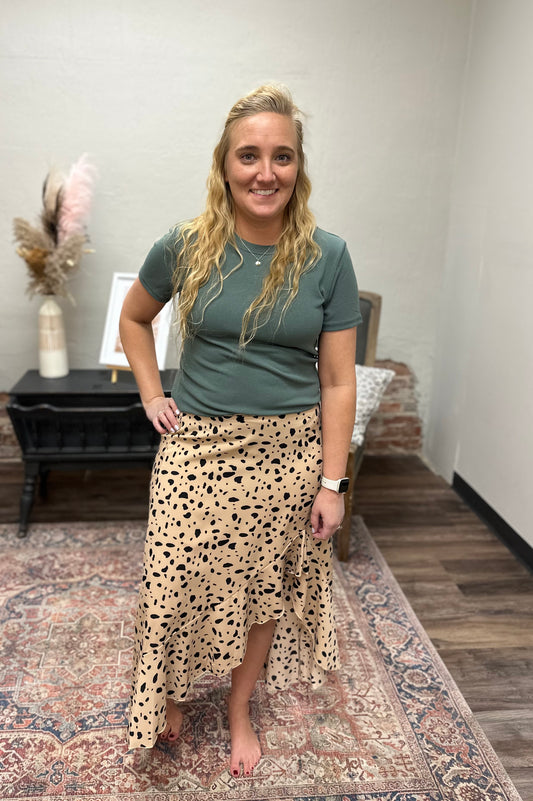 Ruffled midi cheetah skirt