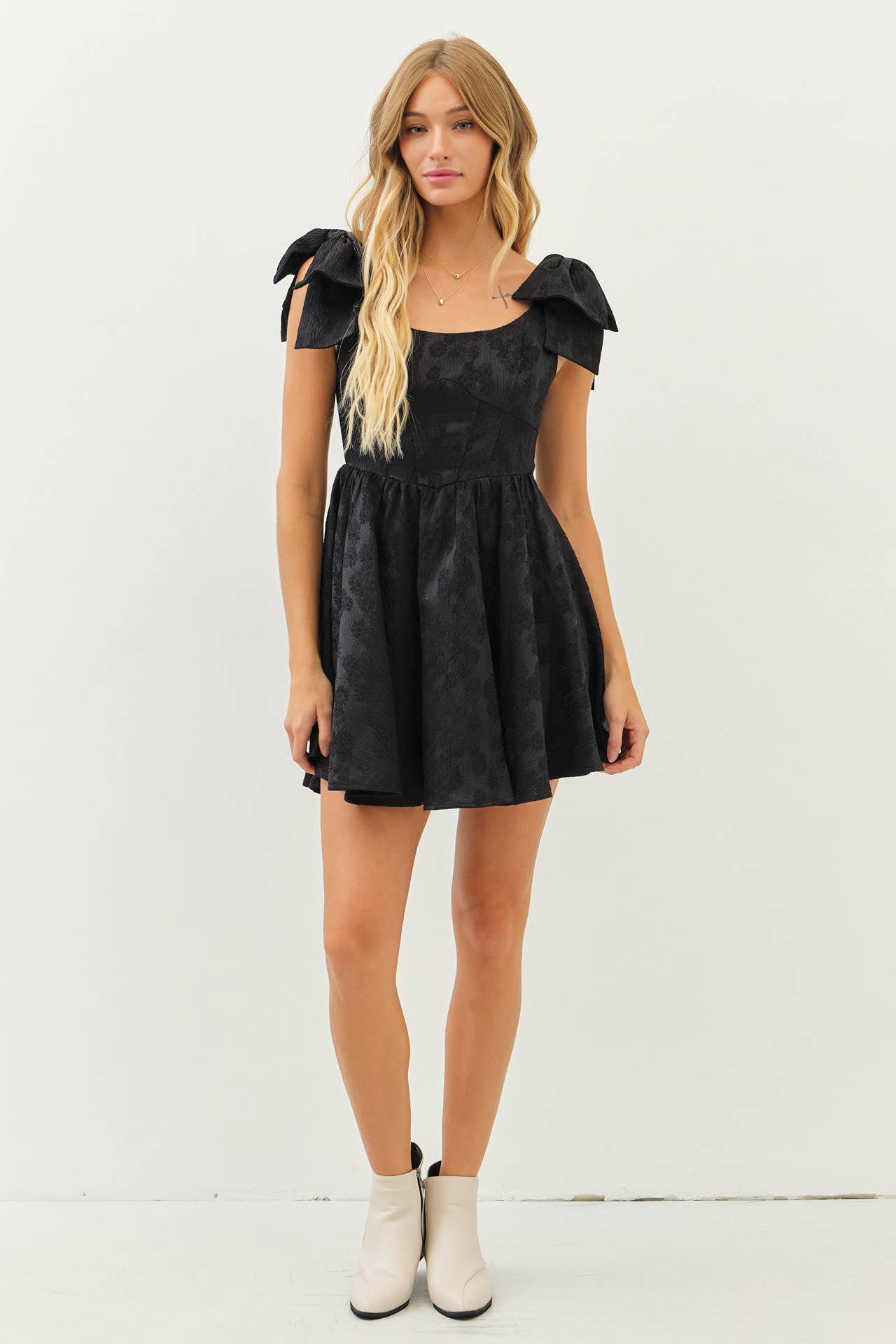 FLARE MINI DRESS - BOW STRAPS