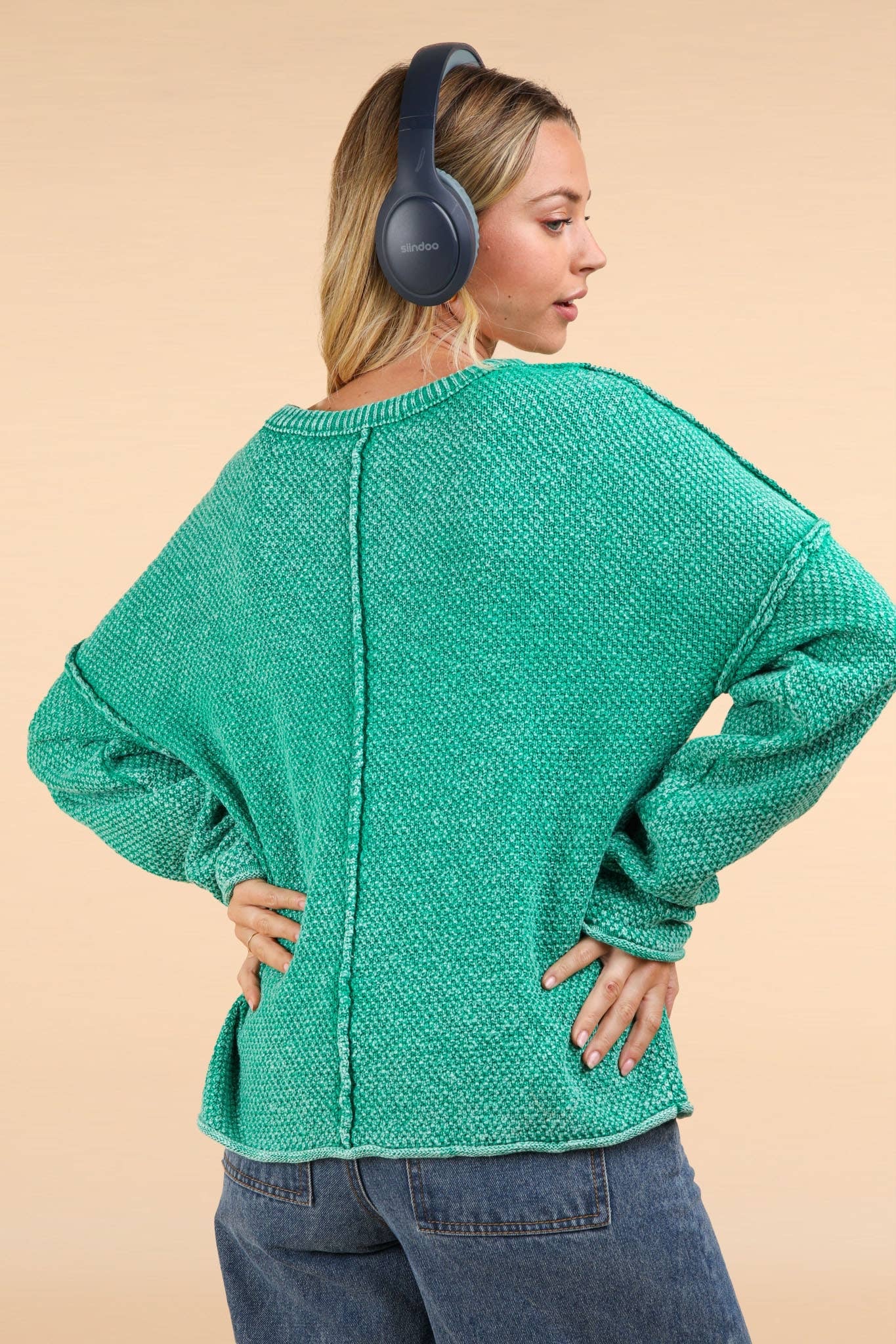 Mineral washed Kelly green sweater