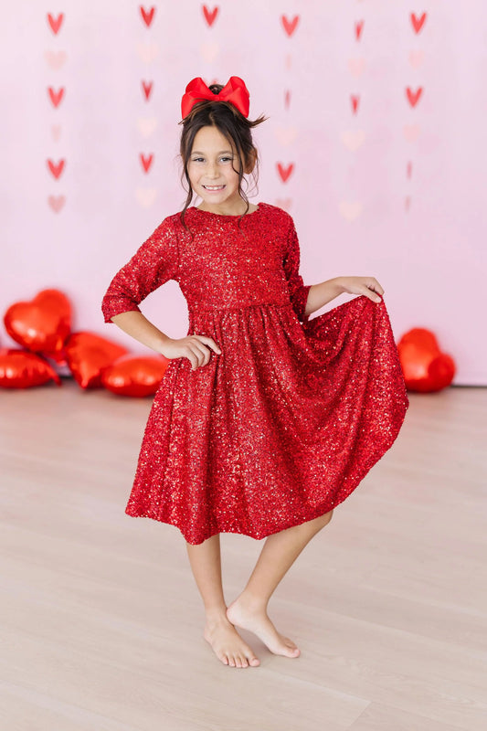 Red sequin girls dress