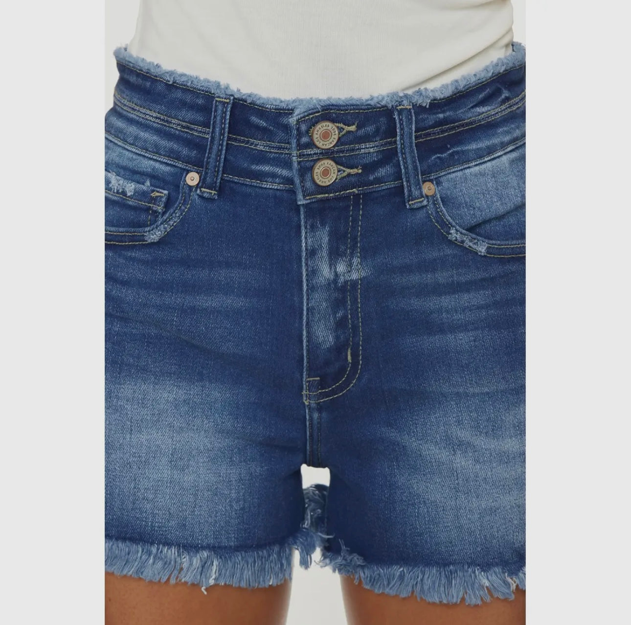 Double waistband denim shorts